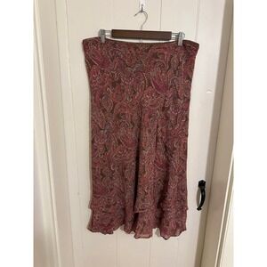 Vintage 90s Brown Paisley Tiered Skirt Boho Ruffle Hem Flowy Print Skirt